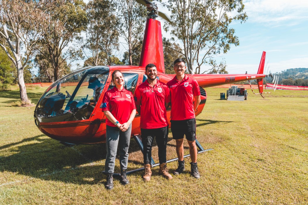Some team members about to embark on a helicopter tour of the area